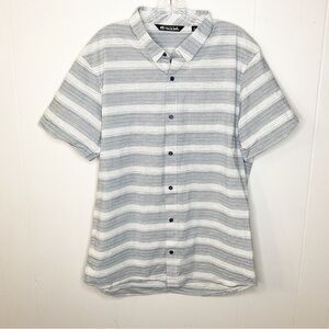 Travis Mathew Shirt Mens L White Light Blue  Striped Short Sleeve Button Shirt